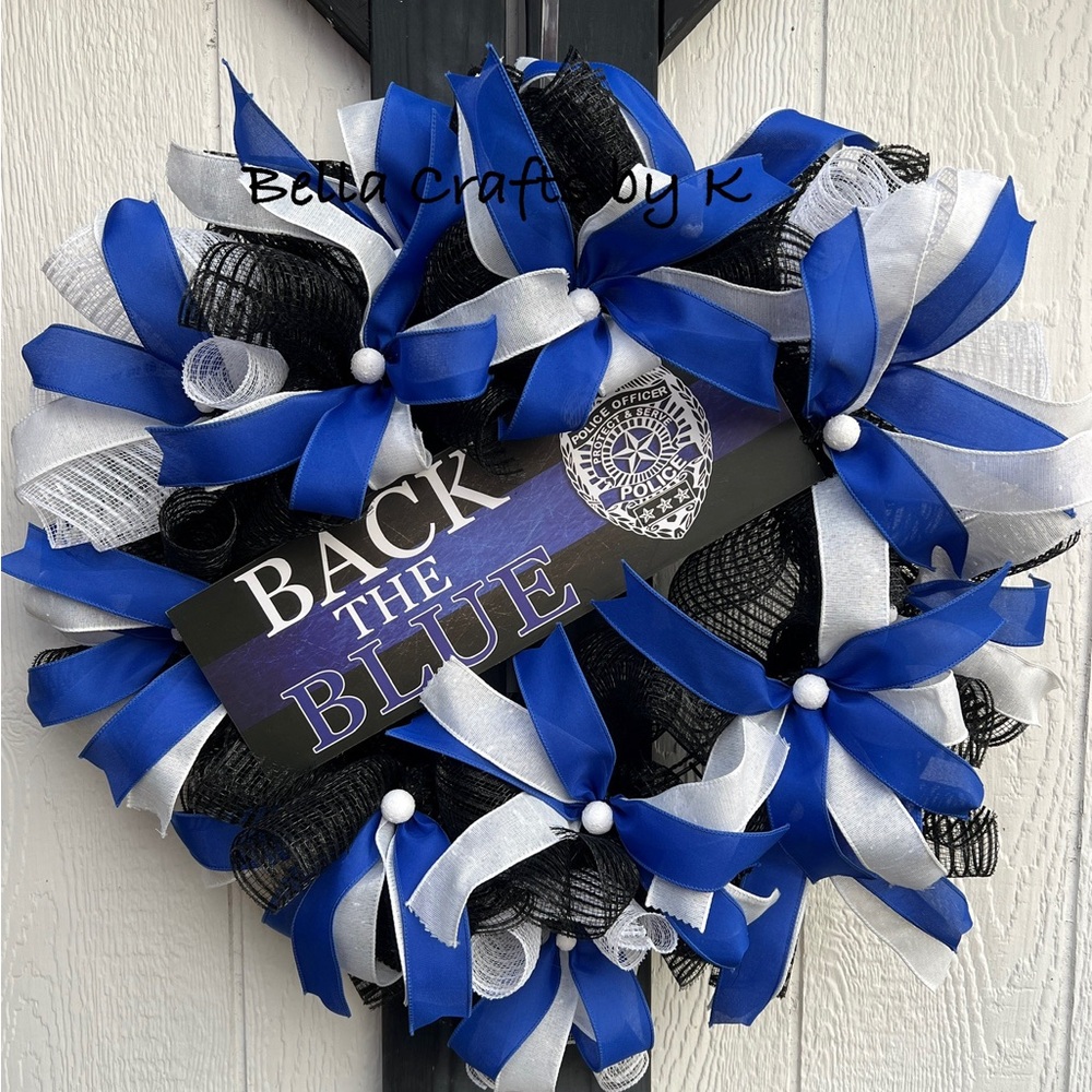 Handmade back the blue deco mesh wreath
